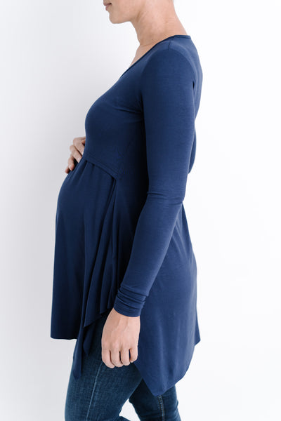 tunika-za-dojenje-temno-modra-popek-za-nosecnost